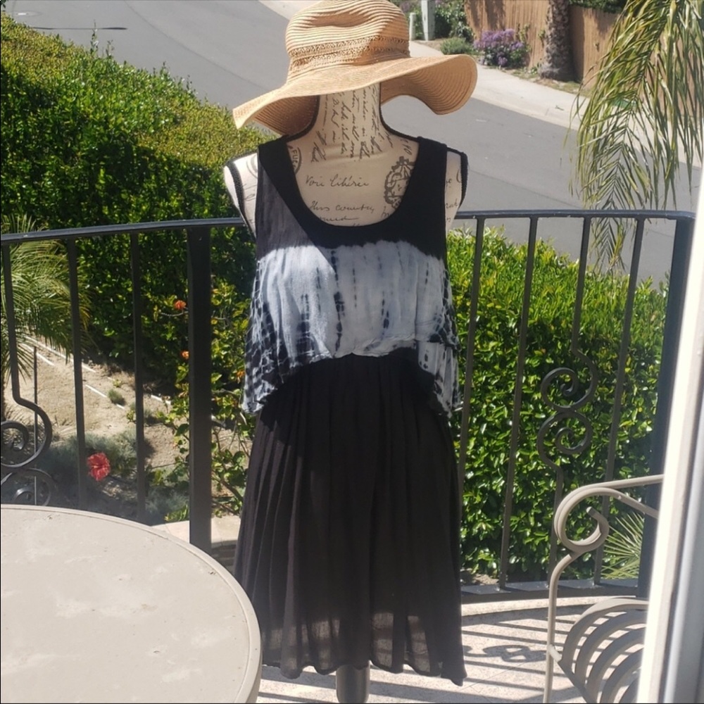 Navy blue sundress w/tie dye baby blue overlay